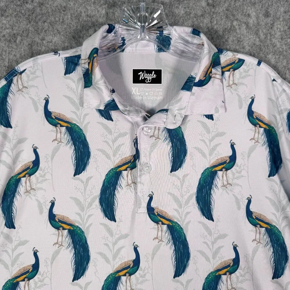 Waggle Polo Shirt Mens XL White Short Sleeve Golf Office Casual Peacock - Picture 2 of 7
